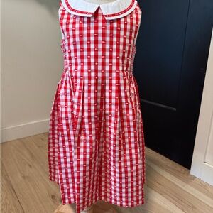 Red and White Gingham Sleeveless Dress with Peter Pan Collar